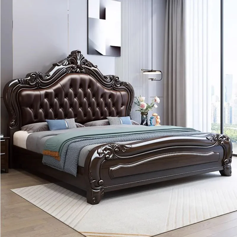 Wood Unique Aesthetic Double Bed King Size Master Modern Bedroom Double Bed Luxury Frame Letto Matrimoniale Home Furniture