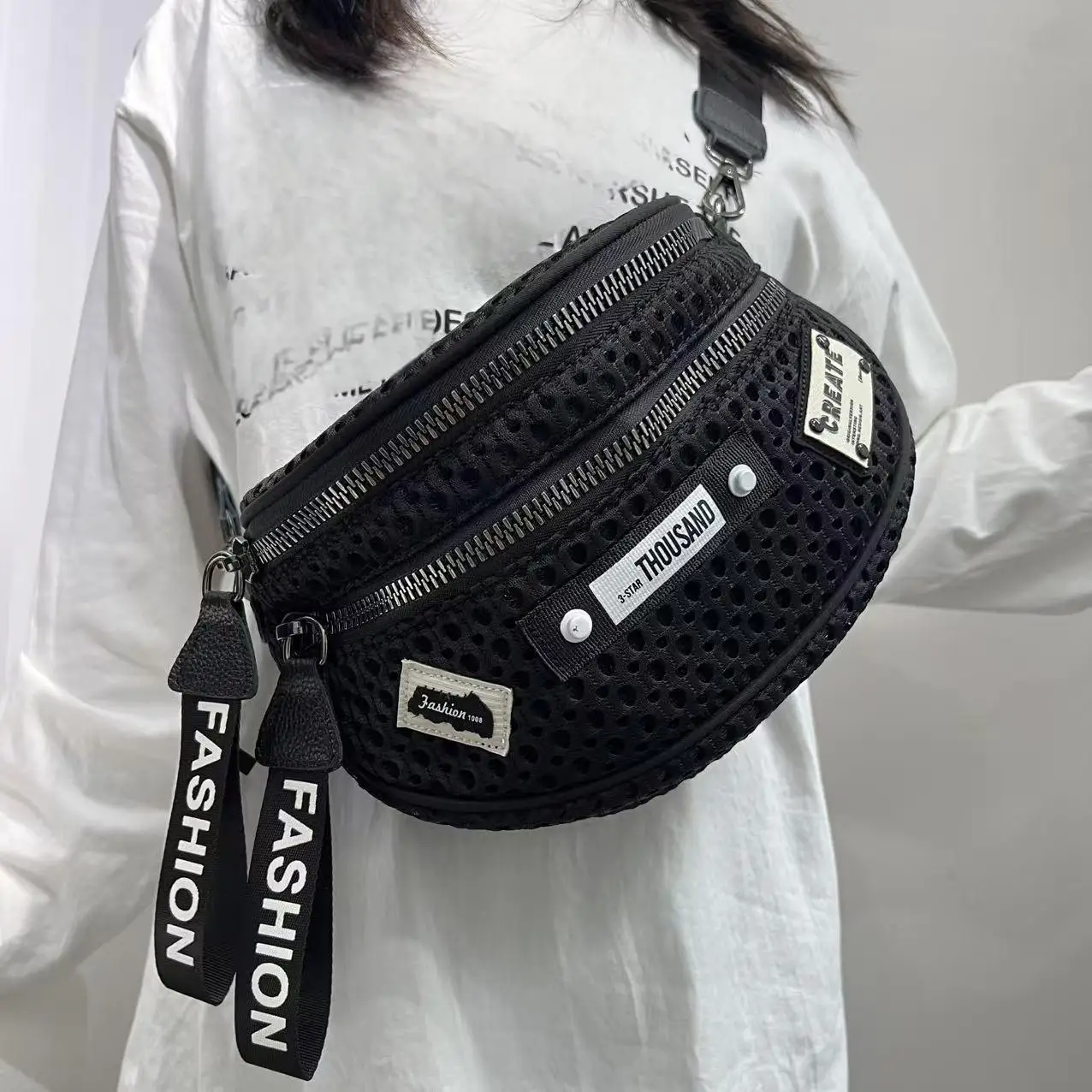 Ladies' fashionable mesh lightweight chest bag, multi pocket casual sports running crossbody bag
