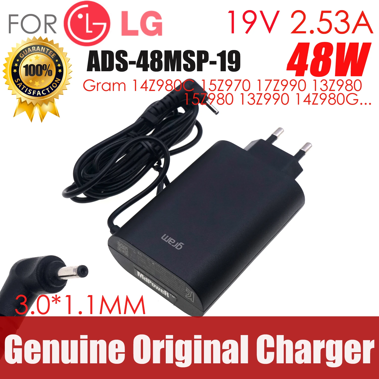 

Genuine OEM For LG ADS-48MSP-19 19048EPK EAY65249001 AC DC Adapter 48W Charger For LG GRAM 15Z970 14Z980C 17Z90N 15ZD990 EU Plug