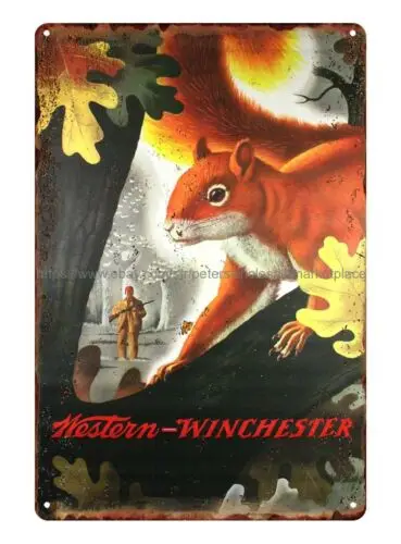 interior design fees WESTERN WINCHESTER Squirrel Hunting metal tin sign