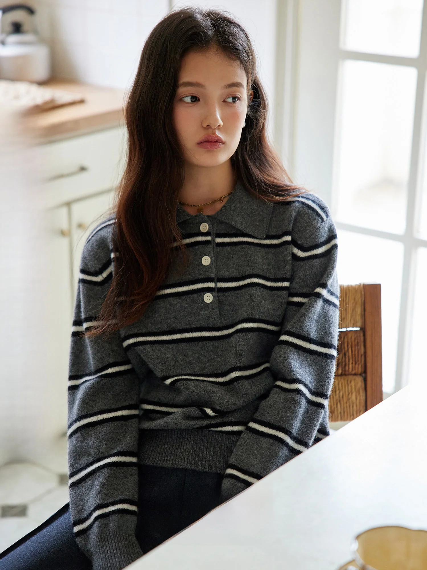 

ORWhite Vintage Striped Ne Woolen Open Cardigan Women's Loose ort Knitted Sweater Jaet Autumn Faion Ladies' Knit...