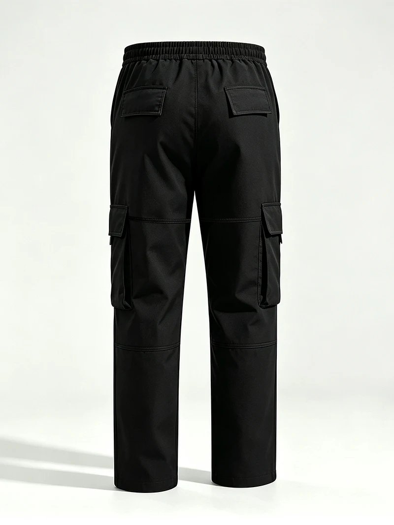 Herren Cargo-Hosen mit elastischem Bund, Kordelzug, mehreren Taschen, normaler Passform, geradem Bein, lässige Frühlings- und Herbst-Outdoor-Streetwear-Hosen – Detail 7