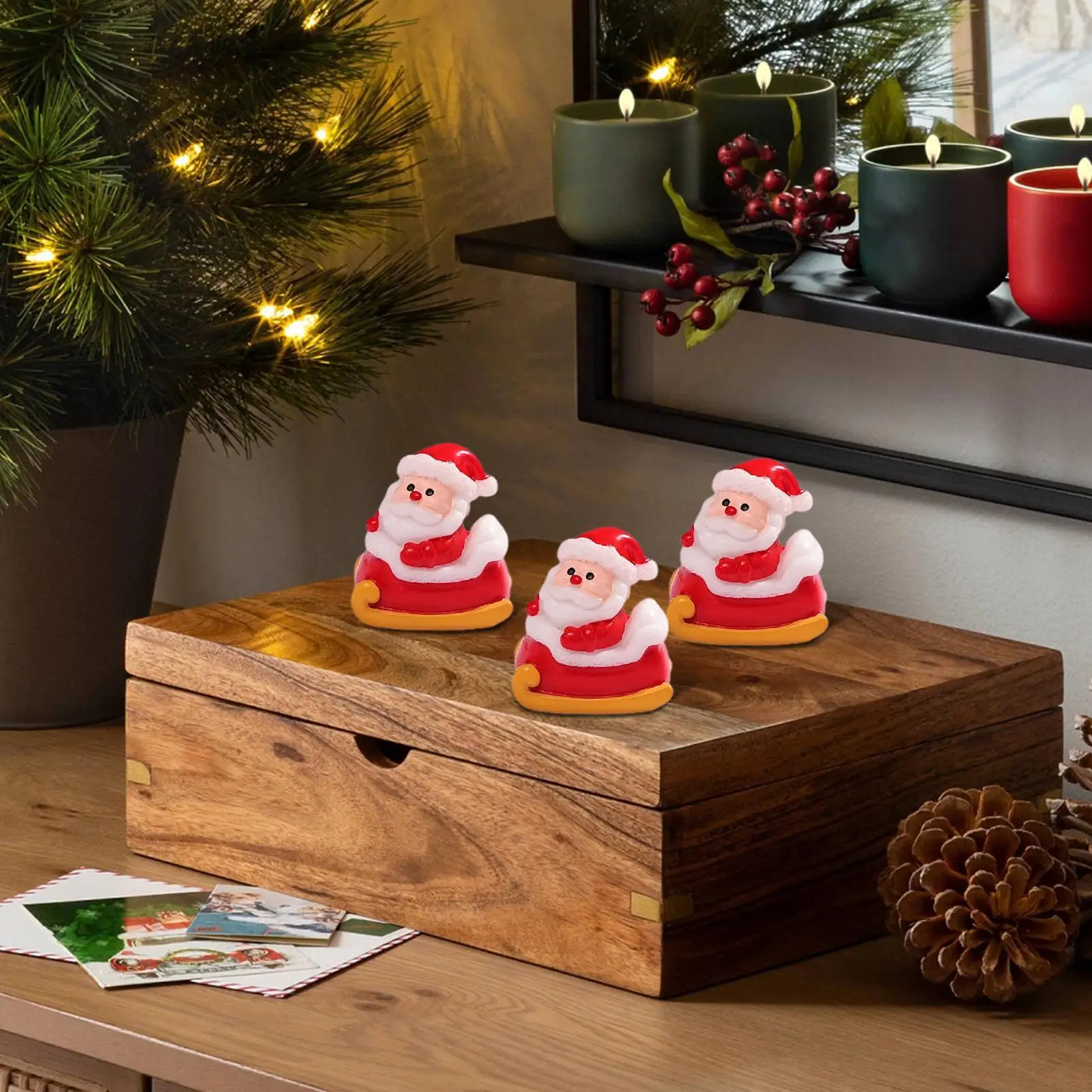 Mini Santa Figurines Christmas Car Dashboard Ornament Collectible Santa Claus Ornament For Bedside Shelf Kitchen Dining Table
