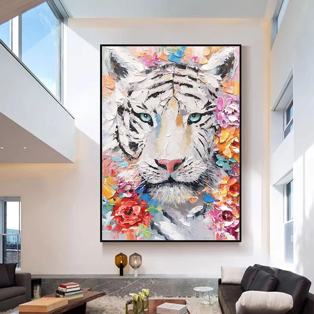 d Painted Oil Painting Large Abstract Tiger Canvas Wall Art Custom Painting Boho Wall Art Living room Wall Decor Painting