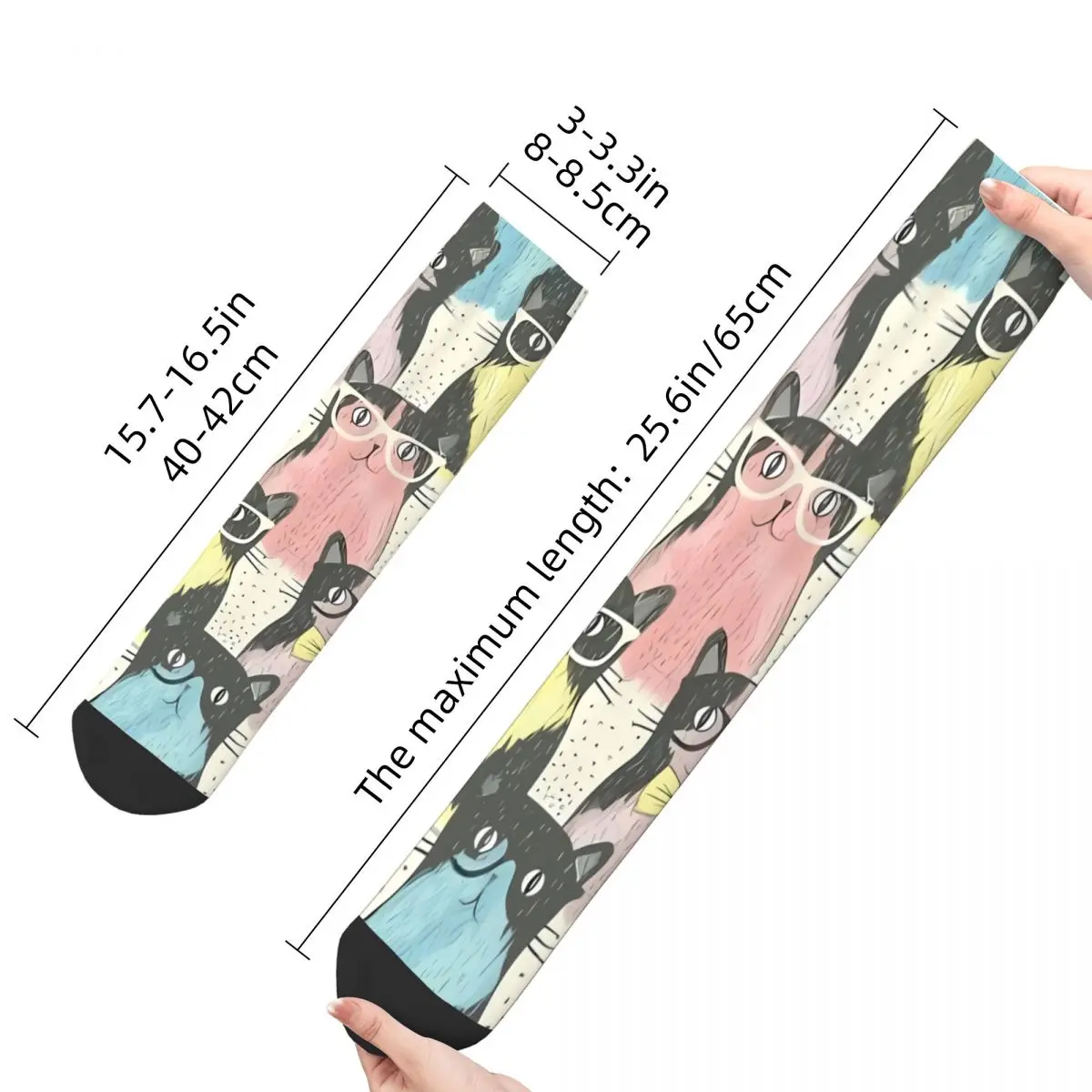 Happy Funny – chaussettes Vintage pour hommes, Cool, Harajuku, chat, Hip Hop, sans couture, avec motif de cadeau imprimé