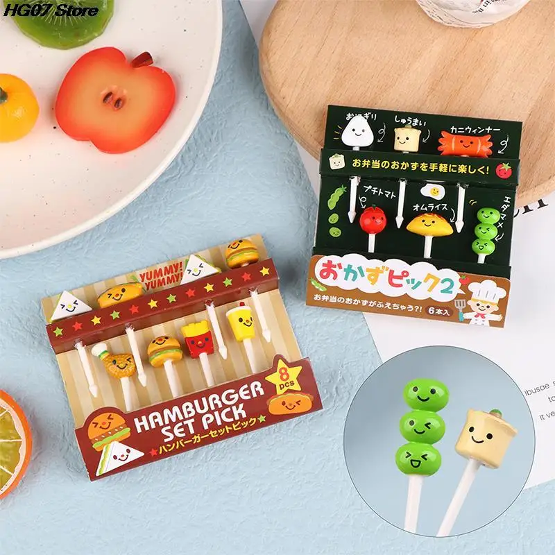 4/6/8Pcs Kids Fruit Picks Needle Stick Toothpicks Mini Creative Fruit Cake Dessert Food Forks Lunch Box Decor Bento Accessories