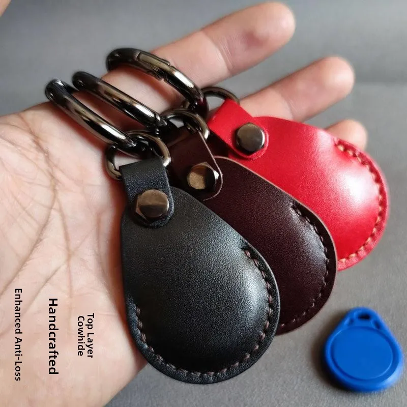 

Smart Lock Key Protection Cover Waterdrop Shaped Access Card Holder Top Layer Cowhide Leather Business Card Organizer
