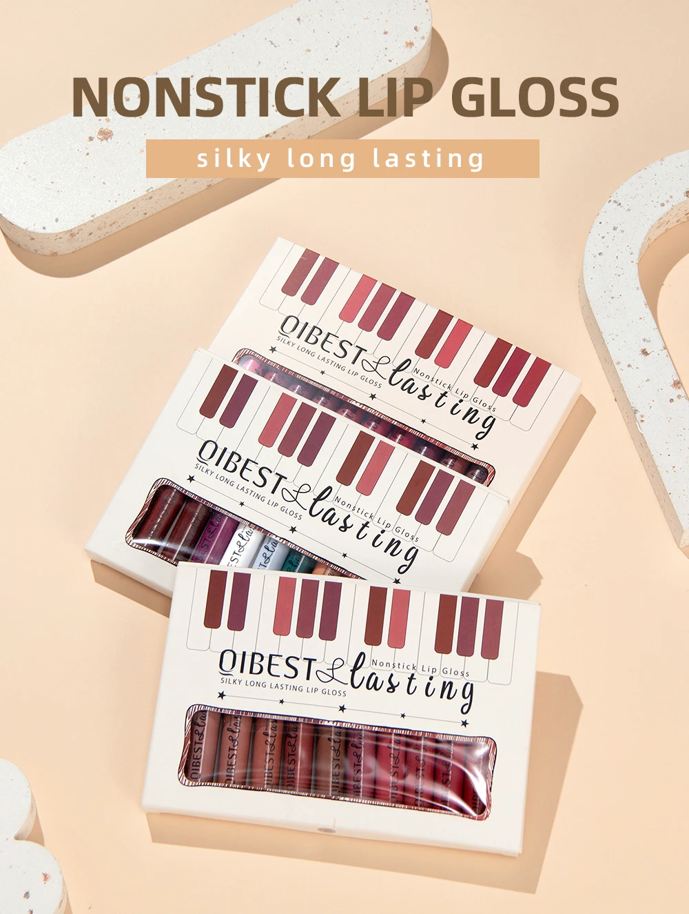 QIBEST 12 Colors Matte Liquid Lipstick Sets Lip Gloss Waterproof Long Lasting Sexy Red White Black Nude Lipgloss Makeup Sets