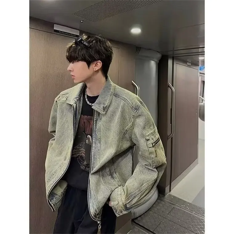 High Street Retro Washed Old Denim Jacket Men's Spring And Autumn New Loose Casual Tooling Jacket