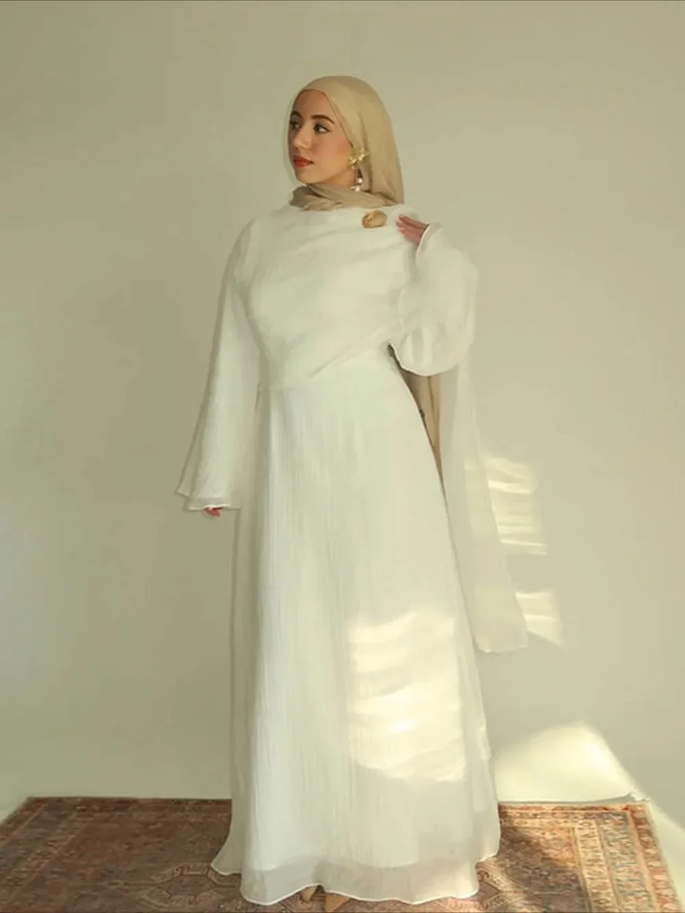 Sukienka Eid dla kobiet, dwuwarstwowa abaja, długa szata muzułmańska, sukienki imprezowe islamskie, arabska dżalabija, Ramadan, jednolite plisowane vestidos largos