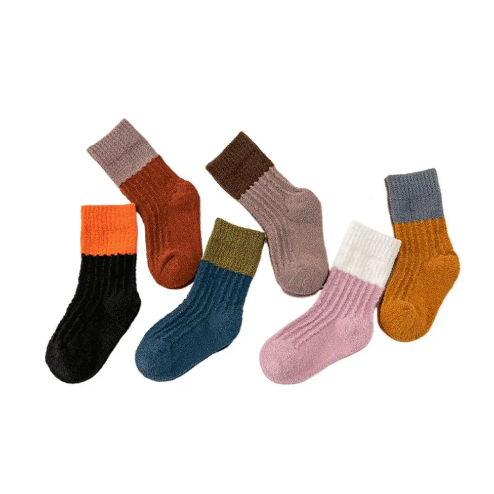 Warm Children Gifts Patchwork Color Coral Fleece Home Sleeping Socks Floor Socks Striped Socks Kids Socks Mid Tube Socks