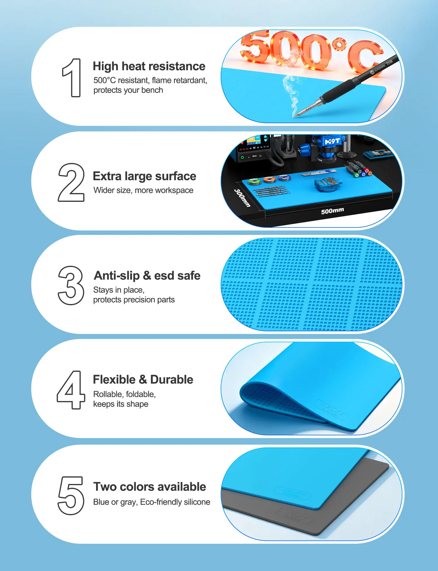 RELIFE RL-004DS 300x500mm Large Silicone Repair Mat (500°C Heat Resistant) – Suitable for Repair and Soldering Work view 3