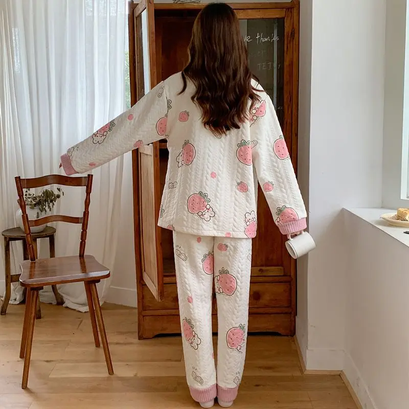 Pijamas de algodón para mujer, nuevo modelo de otoño e invierno, ropa de dormir cómoda, conjunto de pijama bonito de manga larga, traje para casa grueso de conejo