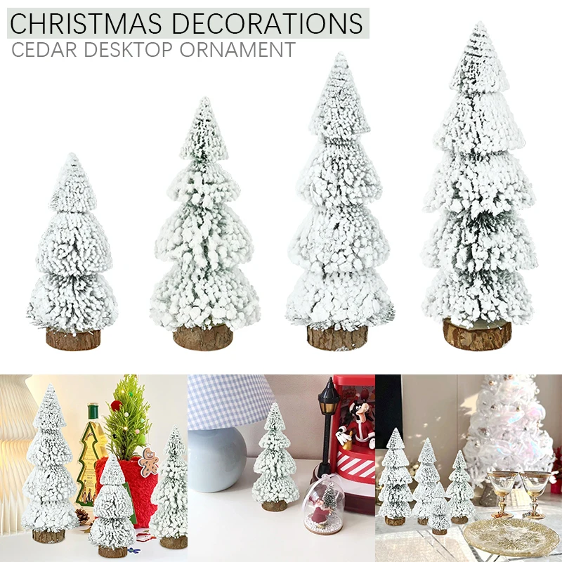Christmas Tree Desktop Decoration Flocking Small Cedar Pine Christmas Home Decor Miniature Snow Scenery Ornaments Navidad Noel
