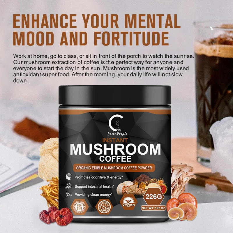 Mushroom Coffee,Mushroom Supplement, Lions Mane Mushroom Powder Instant Coffee for Focus, Energy,Digestion&Immunity,113G/3.98OZ