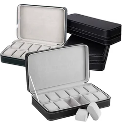 2,4,6,8,10,12 Slot Watch Box Portable Travel Zipper PU Leather Storage Case Watch Display Box for Business Trips and Gifts
