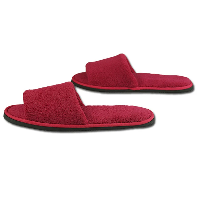 1 Pair Men Women Cheap Disposable Hotel Slippers Coral Fleece Open Toe Home Cotton Slides Travel Guest Slipper