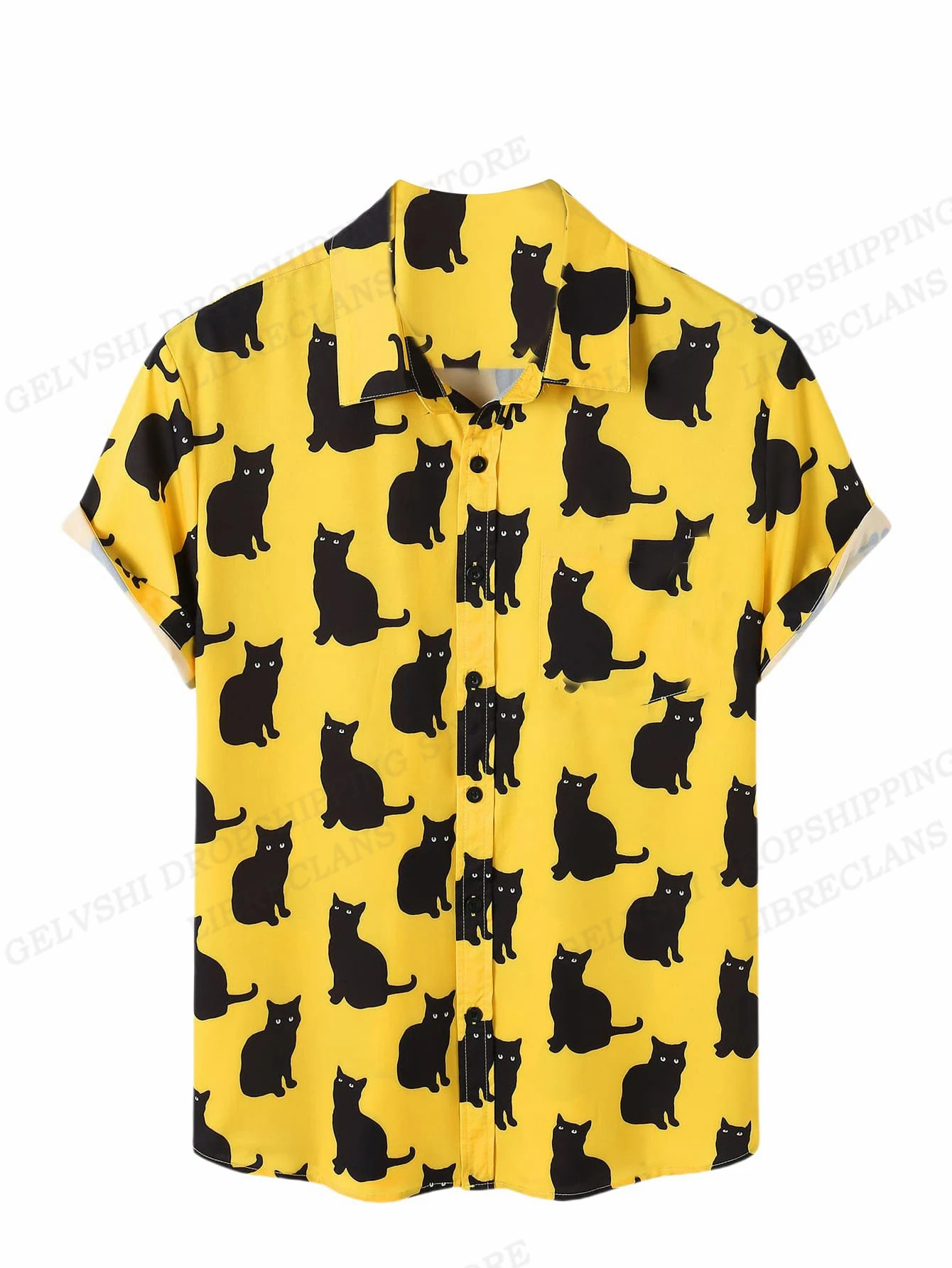 Camisas florales de verano para hombre, camisas de playa con estampado de gato, Camisa de moda hawaiana, blusas casuales, Camisa con solapa de Animal Unisex