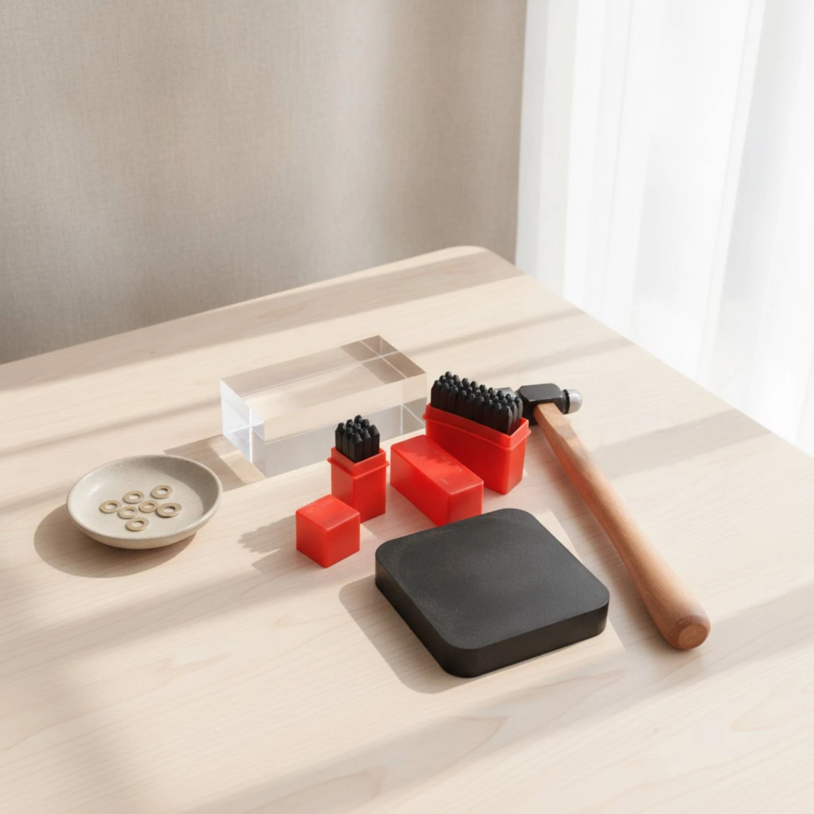 Metal Stamping Hammer and Block Set Bench-Top Jewelry Stamping Hammer Metal Stamp Manual Kit Industrial Grade for Jewelers