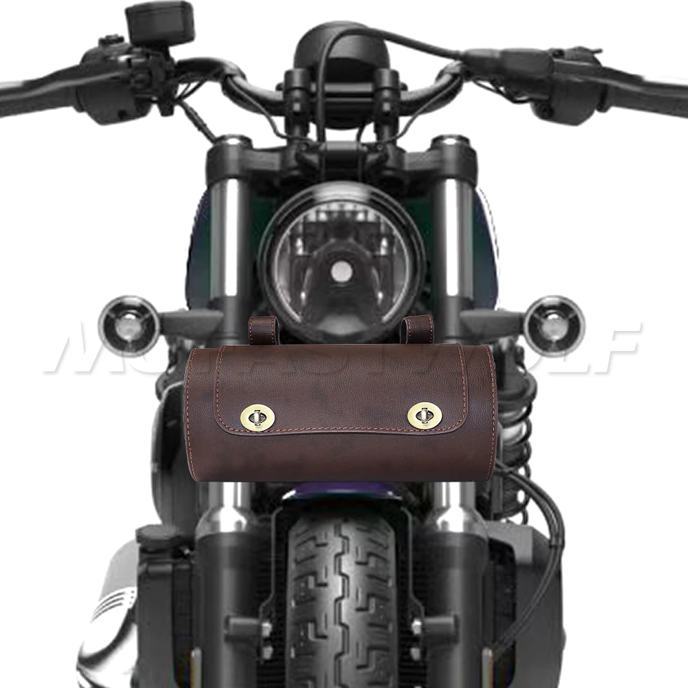 Universal Motorcycle Waterproof PU Leather Retro Cylinder Front and Rear Hanging Bag Tool Storage Bag Saddle Bag Outdoor Travel 3