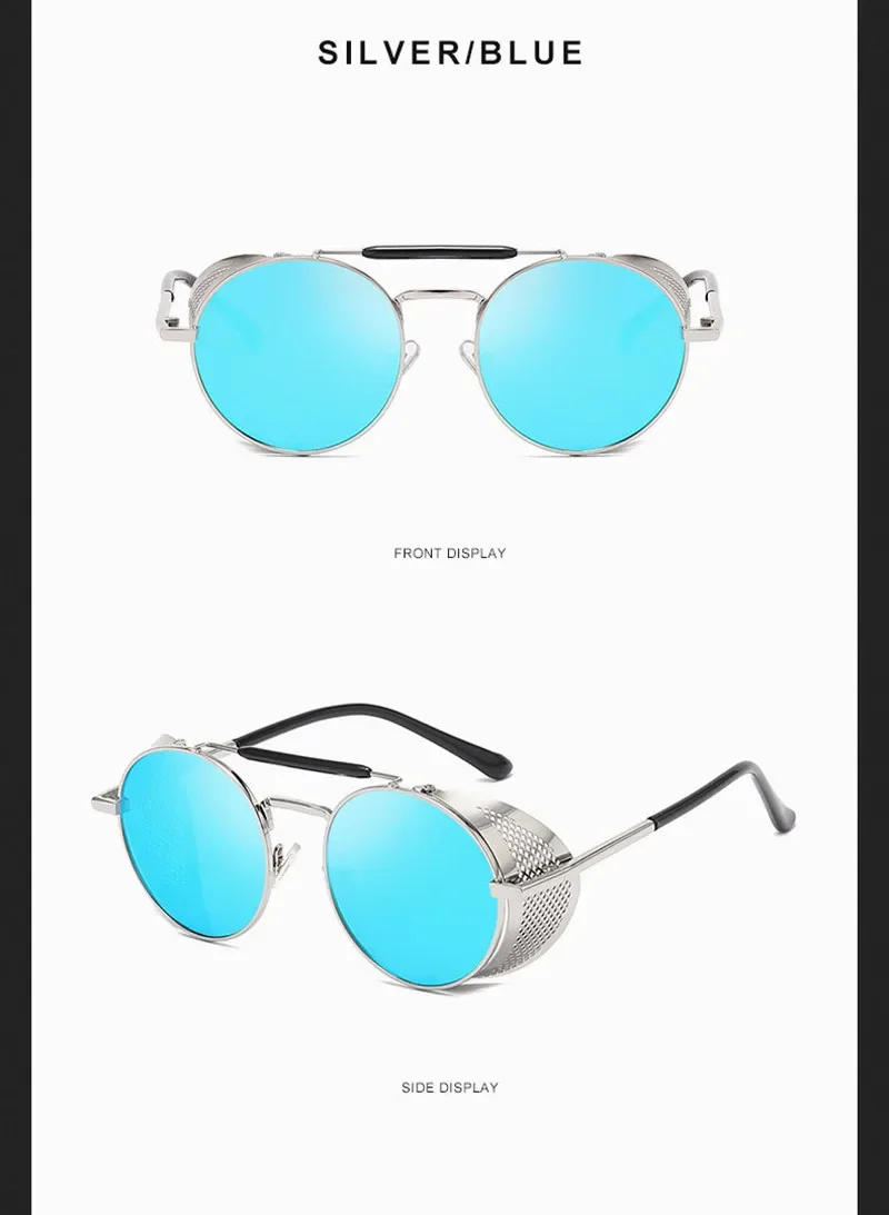 Retro runde Metall Sonnenbrille Steampunk Männer Frauen Trend Marke Designer Vintage Sonnenbrille Oculos de Sol Shades UV-Schutz – Detail 9