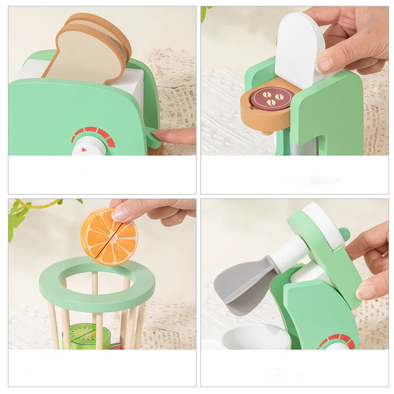Speelkeuken Speelgoedset Houten Toaster/Koffiezetapparaat/Mixer/Sapcentrifuge Educatief Leerzaam Spel Cadeau voor Jongens en Meisjes