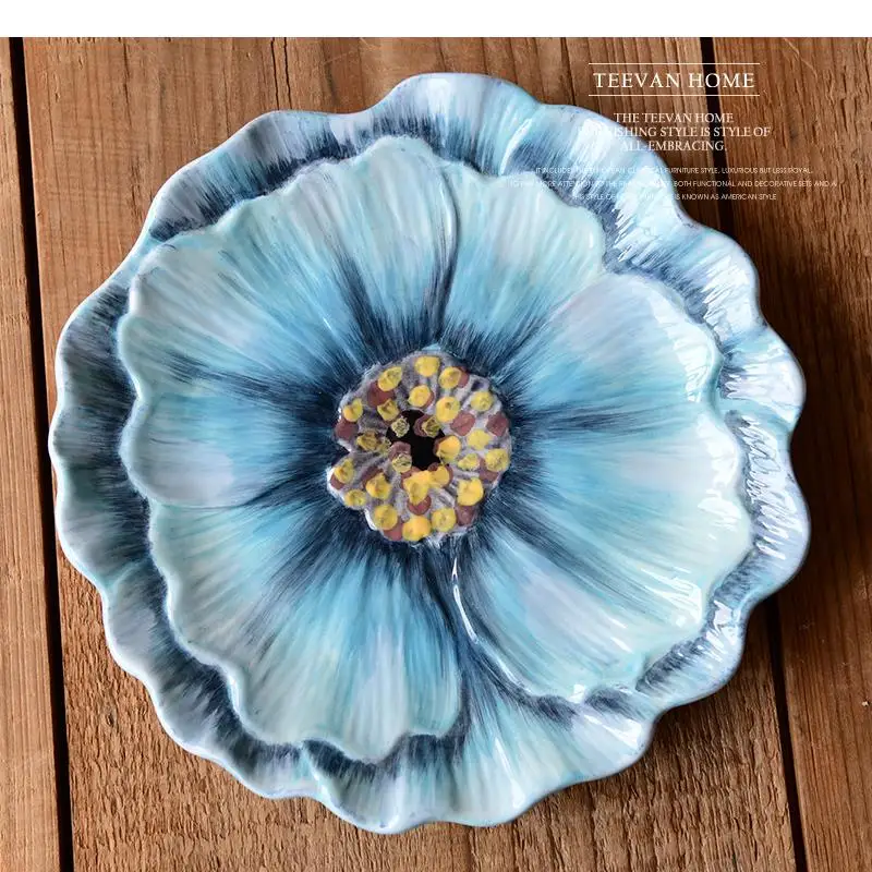 

Embossed Flower Ceramic Bowl Household Tableware Set Art Fruit Plate Dining Table Kitchen Decoration