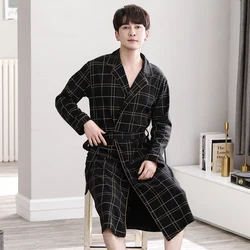 Peignoir kimono en coton à carreaux pour hommes, chemise de nuit longue décontractée, robe à col en V, robes de spa à manches longues, vêtements de nuit pour hommes, InDispensLingerie