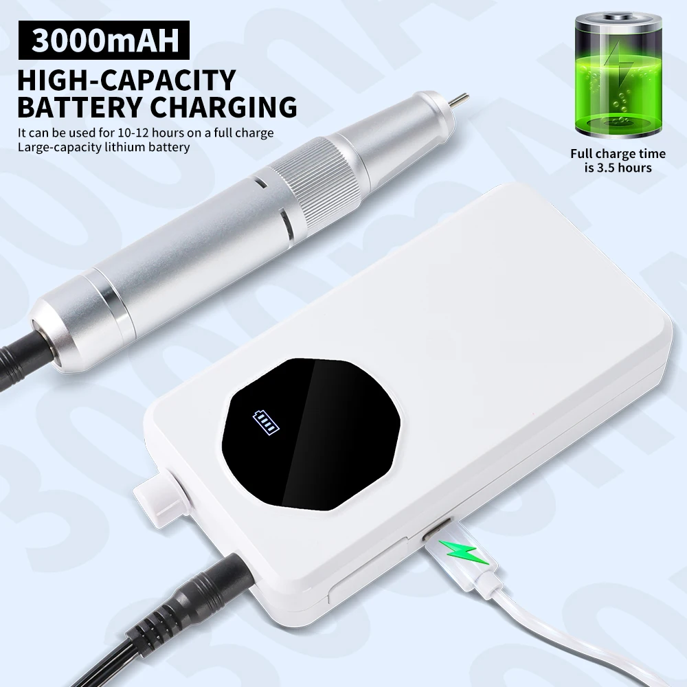 MOSKANY 35000RPM Rechargeable Electric Portable Nail Drill Machine With LCD Display Includes Nail File Tools Set Nails Drill Kit