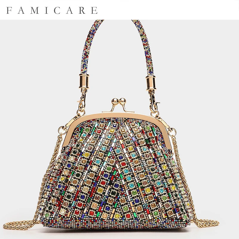 2026 New Collection Export Evening Bag Colorful Rhinestone Handheld Chain Shoulder Crossbody Clutch Bag Women Sparkling Handbag