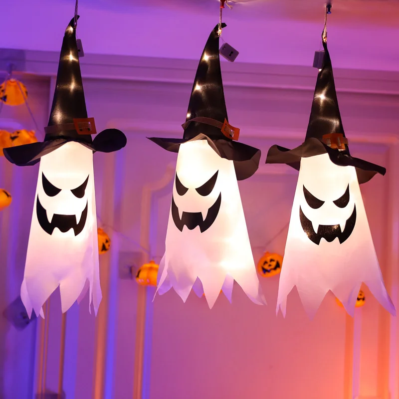 Imagem -04 - Witch Hat Led Hanging Decoration Gypsophila Ghost Festival Lamp Glowing Wizard Decoration Flash Light Festival Decor