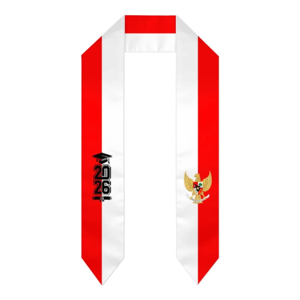 

Class of 2026 Indonesia Flag Scarf Graduation Sash Stole International Study Abroad Adult Unisex Party Accessory Top Print
