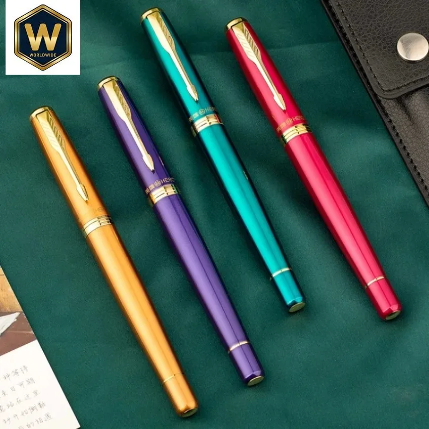 HERO Luxury Fountain Pen 0.5 F Nib Gold/Silver Metal Body for Office School Beginners Artists Collectors - Cheap Sale