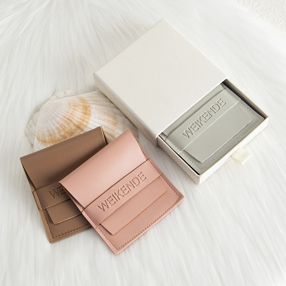 

100Pcs Custom Logo Leather Jewelry Pouch 6.2x6.2cm Faux Suede Leather Jewellry Bracelet Earrings Packaging Bag Gift Organizer