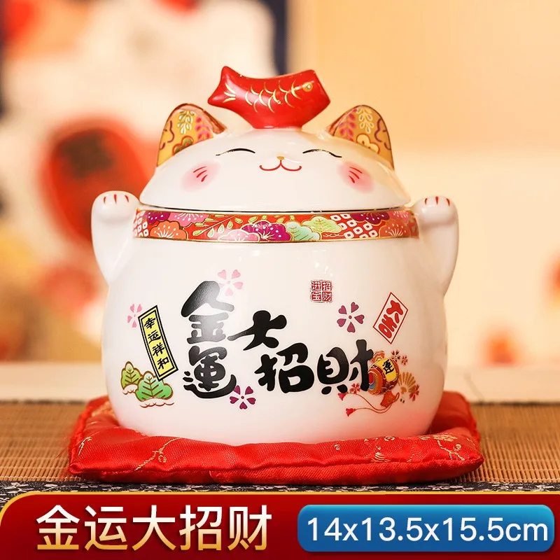 Japanese Lucky Cat Ceramic Airtight Jar Korean Cartoon Cat Storage Box Outdoor Home Portable Tea Canister Home Room Organizer 3