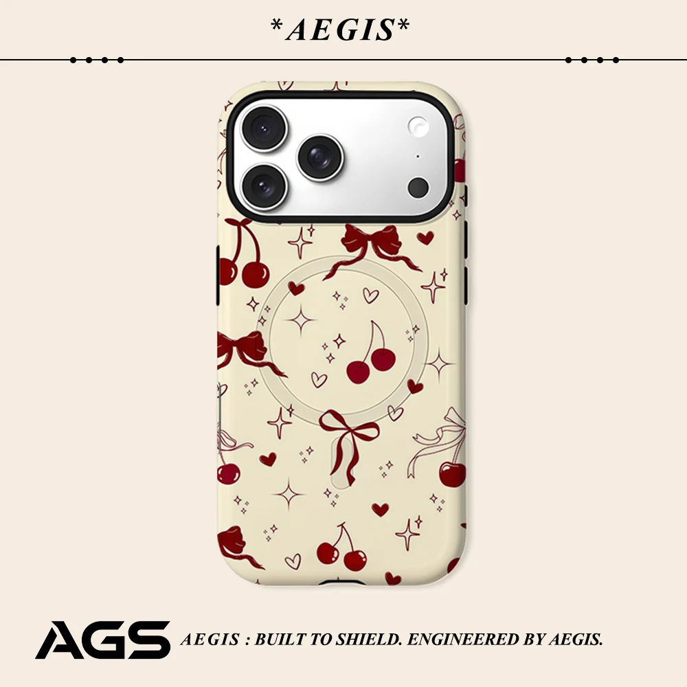 Cherry Bow Phone Case For Magnetic Phone Case for IPhone 17 16 15 14 13 Pro Max Plus Single Double-layer tough Case