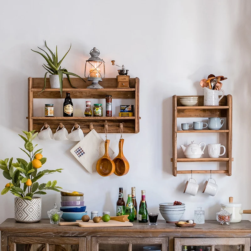 

Natural old wood wall cabinet, rackhanging cabinet, storage, living room kitchen, multi-functional hanger, retro display cabinet