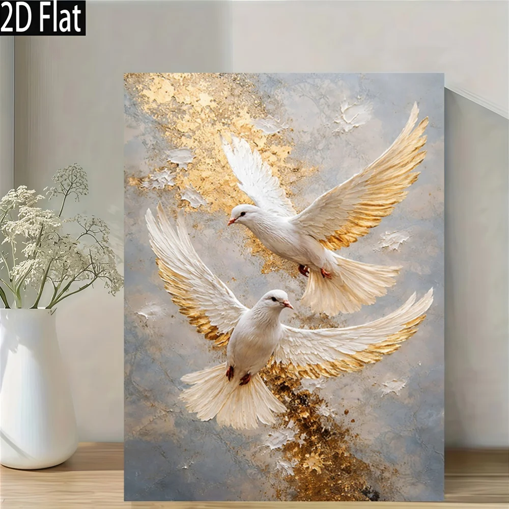 2D Flat 1pc Elegant White Doves Art Modern Retro Frameless Canvas Wall Art Poster for Elegant Living Room and Office Decorations