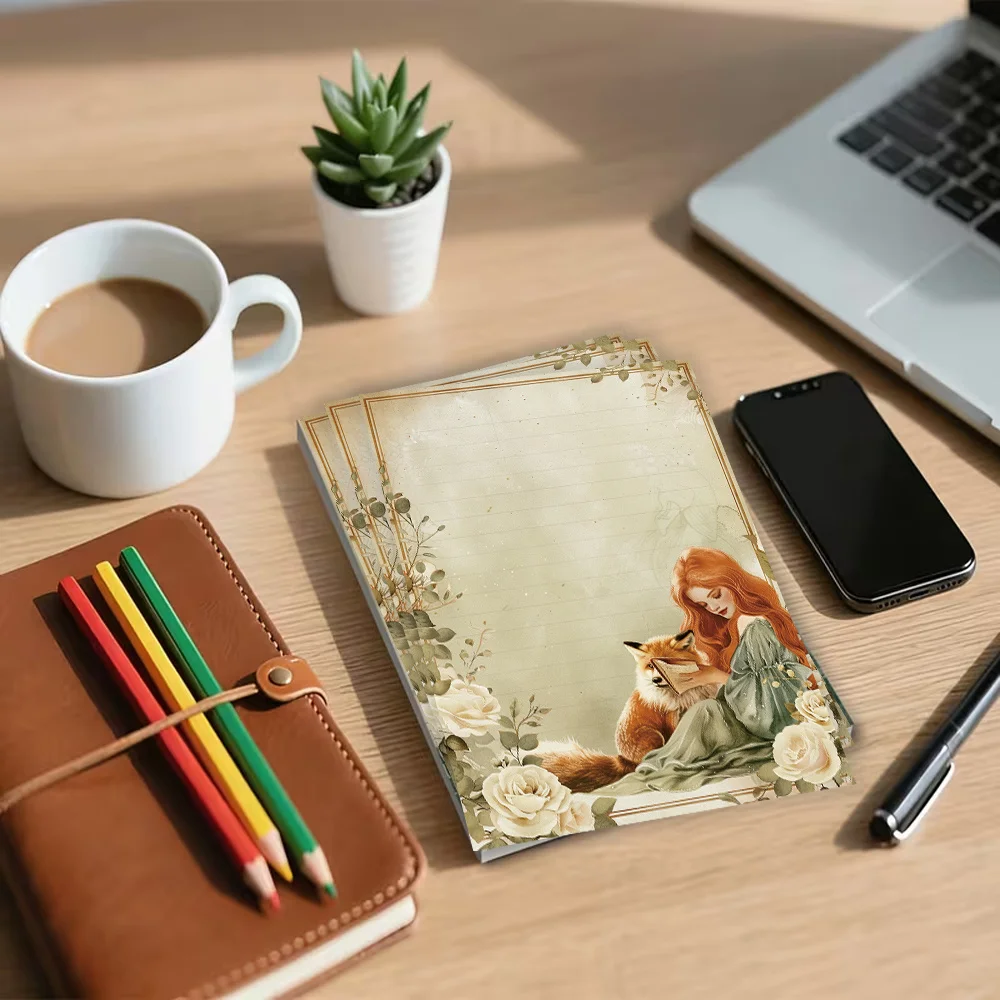 30 Sheets. B5 Girl And Fox Stationery Paper, Watercolor-style Letter Paper, Tearable Notepad, Perfect For Writing Letters
