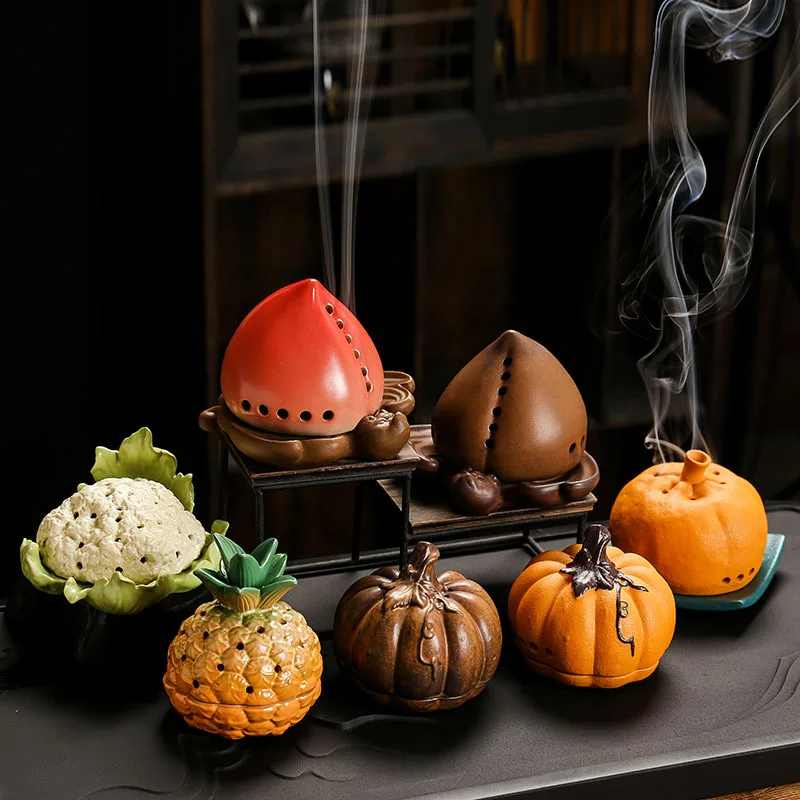 

Ceramic Incense Burner Decoration Pumpkin Creative Peach Decoration Home Indoor Aromatherapy Container Home Decoration