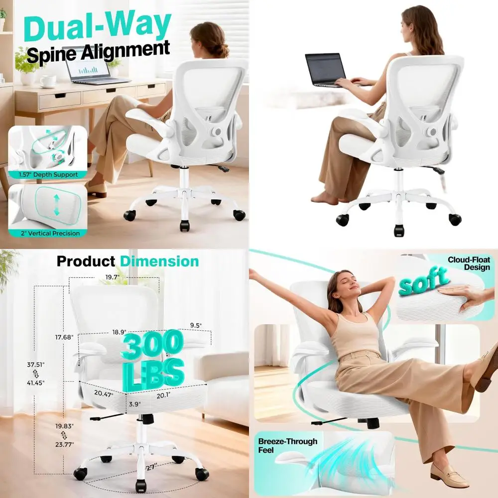 

Эргономичное офисное кресло с сетчатой спинкой, регулируемой поясничной поддержкой и откидными подлокотниками для комфортного использования дома и в играх