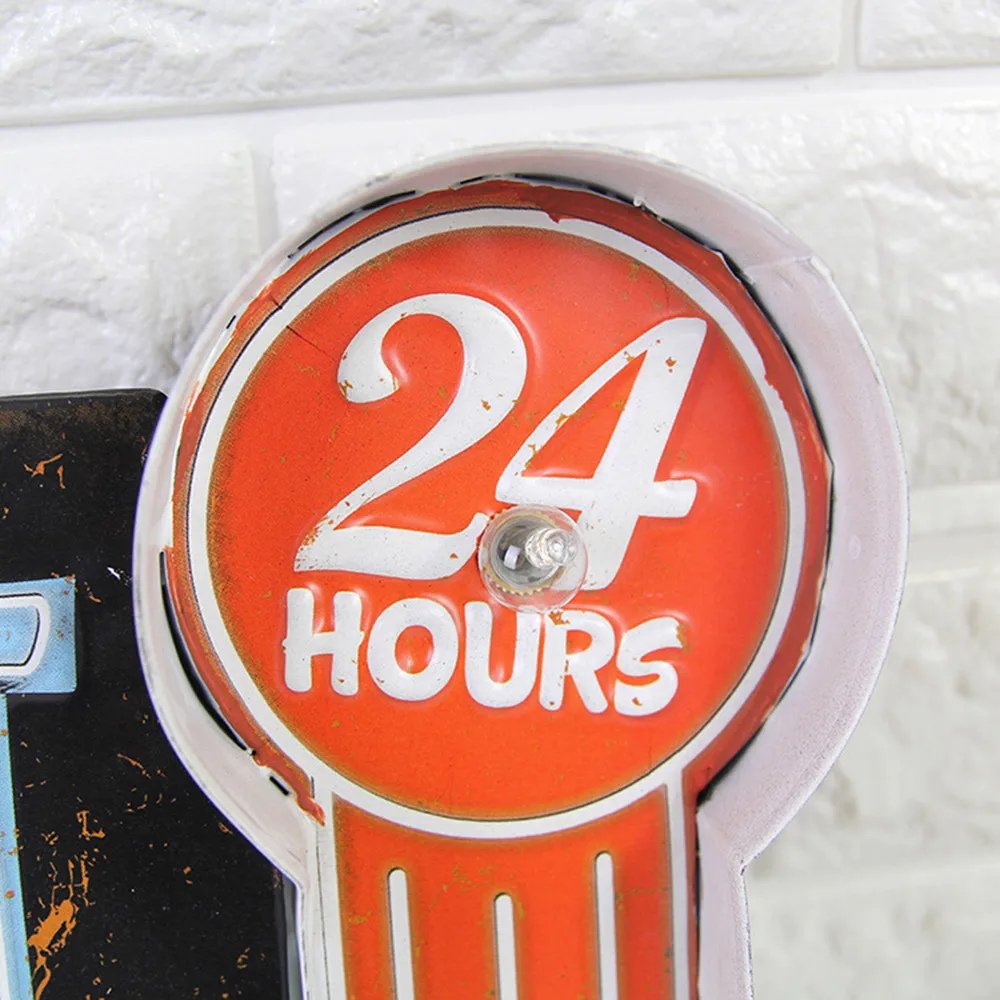 Vintage LED Light Metal Hanging Sign LAUNDROMAT Laundry Shop Art Wall Decoration Wrought Iron Wall Decoration Store Signs