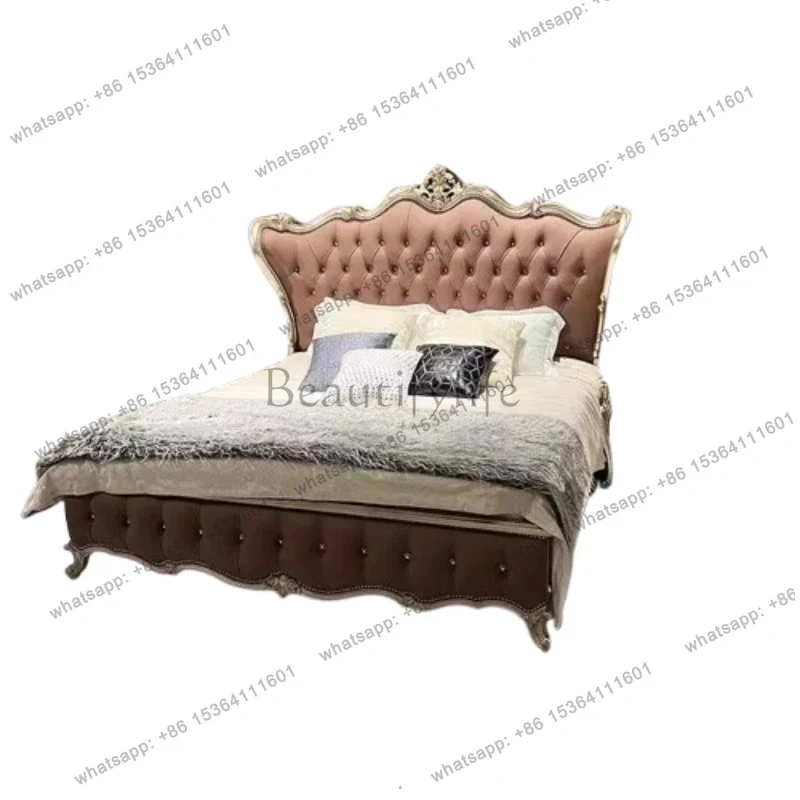 

Genuine Leather High End Bed Design European Luxury Quality Confortable Bed Fashionable Solid Wood Master Bedroom Lit Furniture