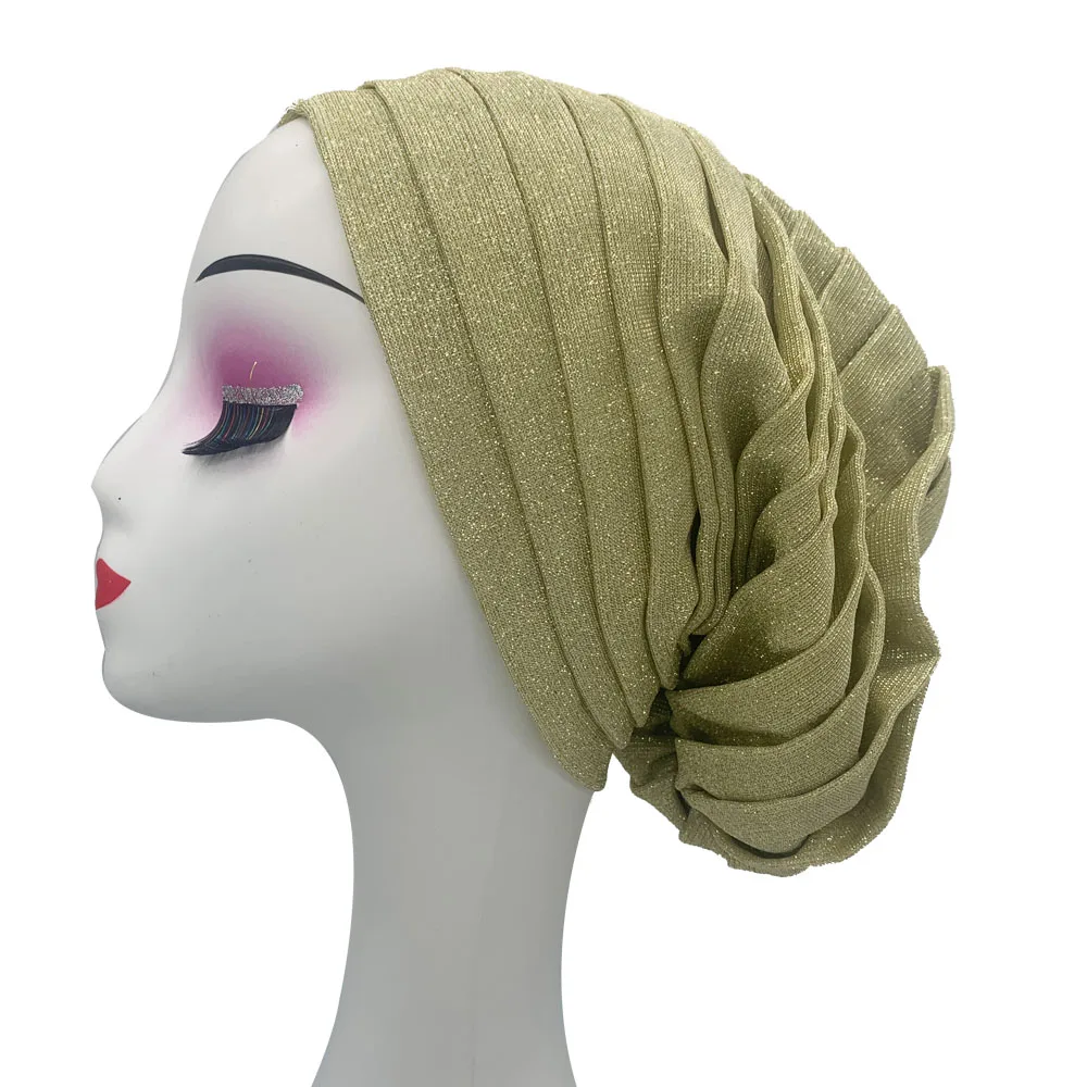 2023 Shiny Turban Cap for Women African Lady Head Wrap Bonnet Female Headscarf Hat Turbnante Mujer