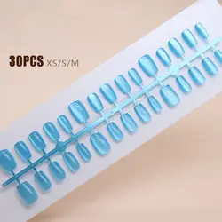 24pcs Short Ballerina False Nails French Shining Pink Blue Cat Eye Fake Nails Full Cover Press on Nails Nail Tips