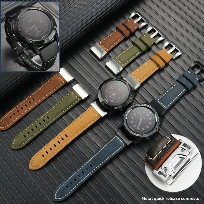 22mm 26mm 프리미엄 송아지 가죽 시계줄 가민 페닉스 8 8X 7 7X 6 6X 프로 3 5 5X 플러스 레트로 천연 가죽 스트랩 팔찌 남성용