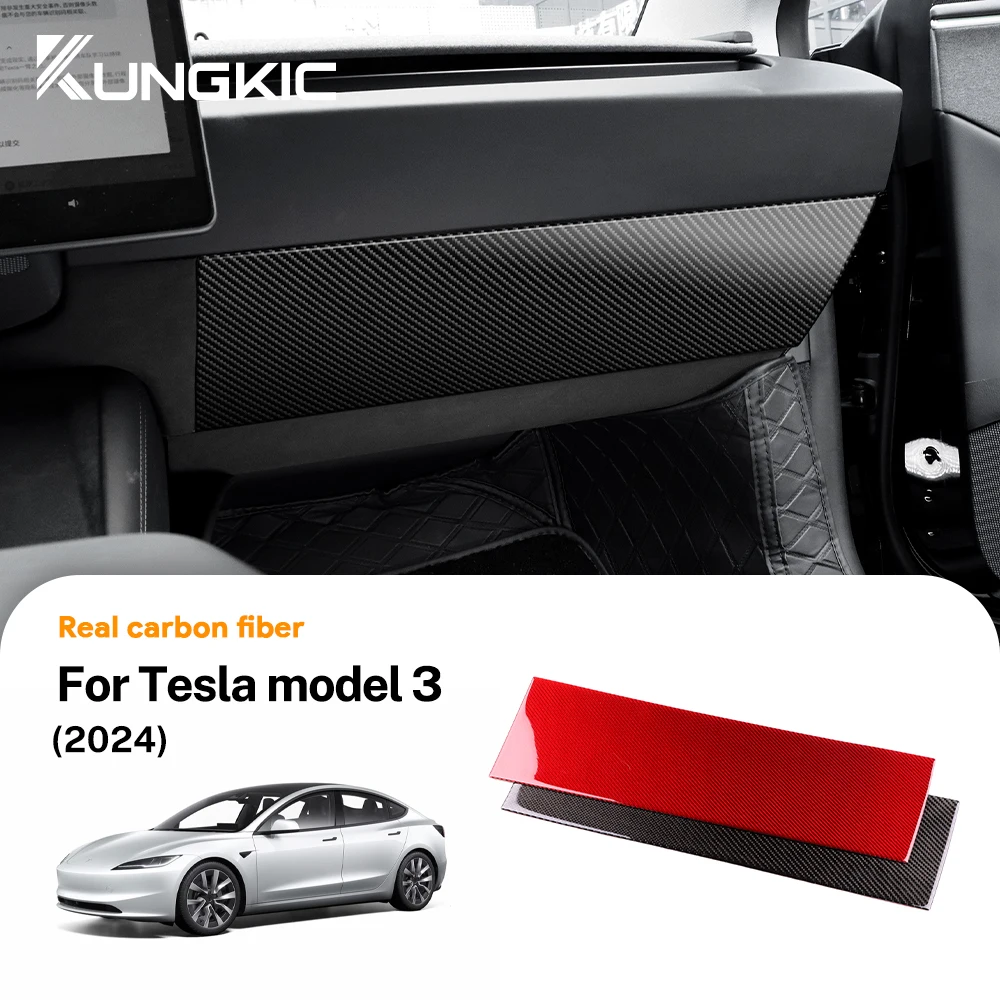 Real Soft Carbon Fiber For Tesla Model 3 Highland 2024 Co-pilot Instrument Console Panel Trim Sticker Car Interior Accessories