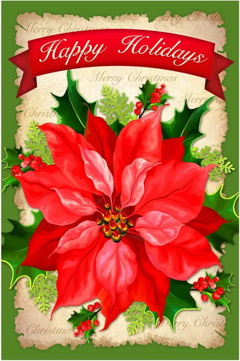 Texupday Happy Holiday Poinsettia Christmas Flower Decoration Double Sided Winter Garden Flag Outdoor Yard Flag 12