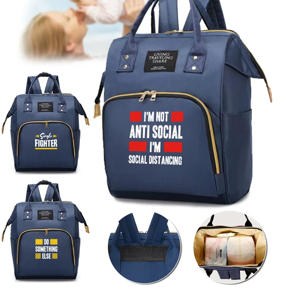 

Multifunctional Compartments Mommy Pack Large Capacity Backpack Portable phrase Print Casual Travel Storage Double Shoulder Bag