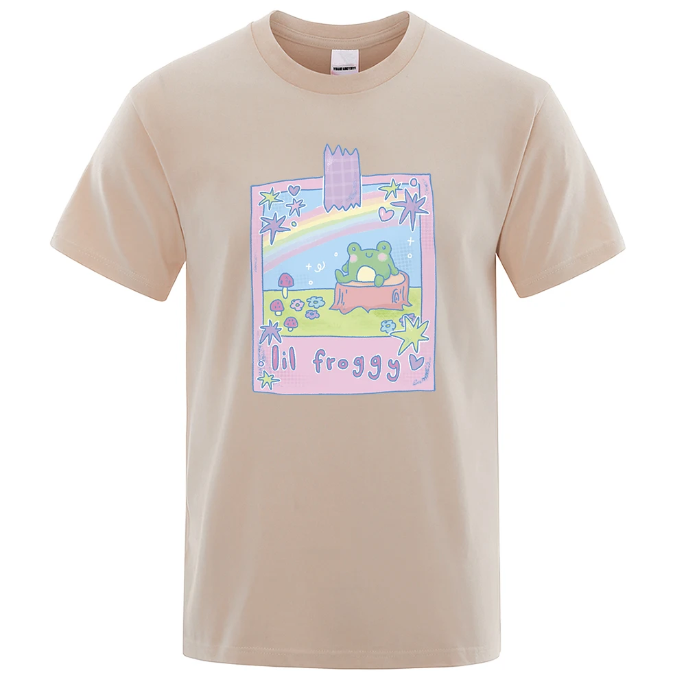 Lil Froggy Sitting On A Wooden Stake Lovely Hand Account T Shirts Male Fashion Loose T-Shirts Casual O-Neck Tshirt Cotton Tees